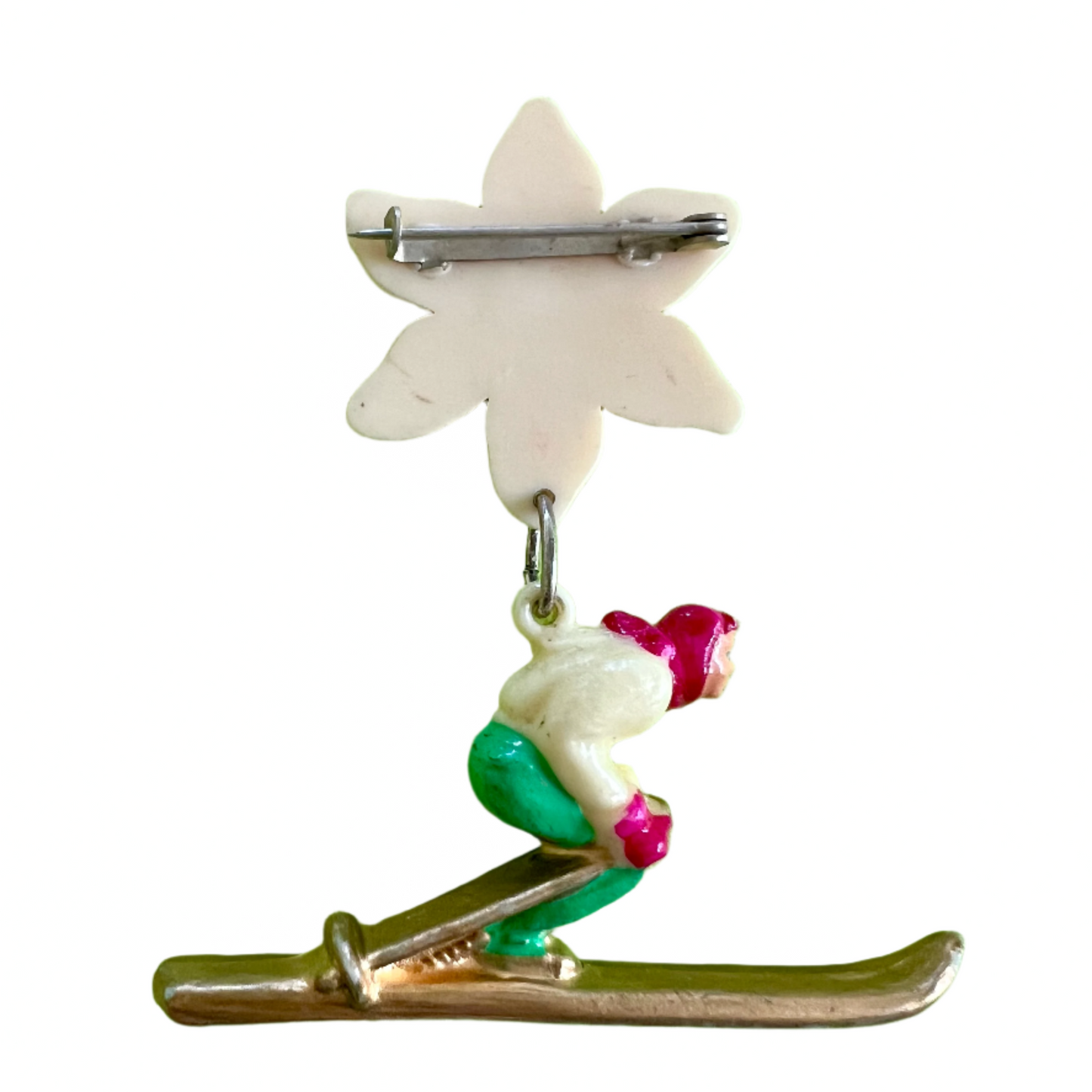Vintage '40s Skier Celluloid Brooch