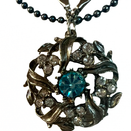 Vintage Blue Swarovski Crystal Pendant Necklace