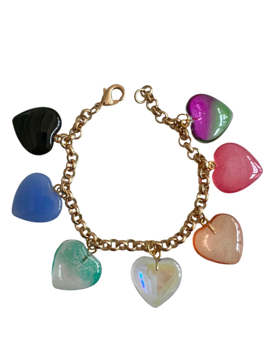 Vintage '80s-'90s Charm Bracelet with Heart Charms