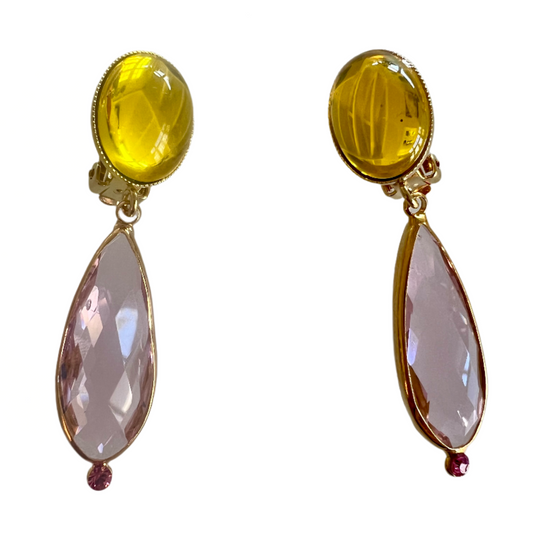 Philipe Ferrandis Yellow and Pink Drop Crystal Earrings